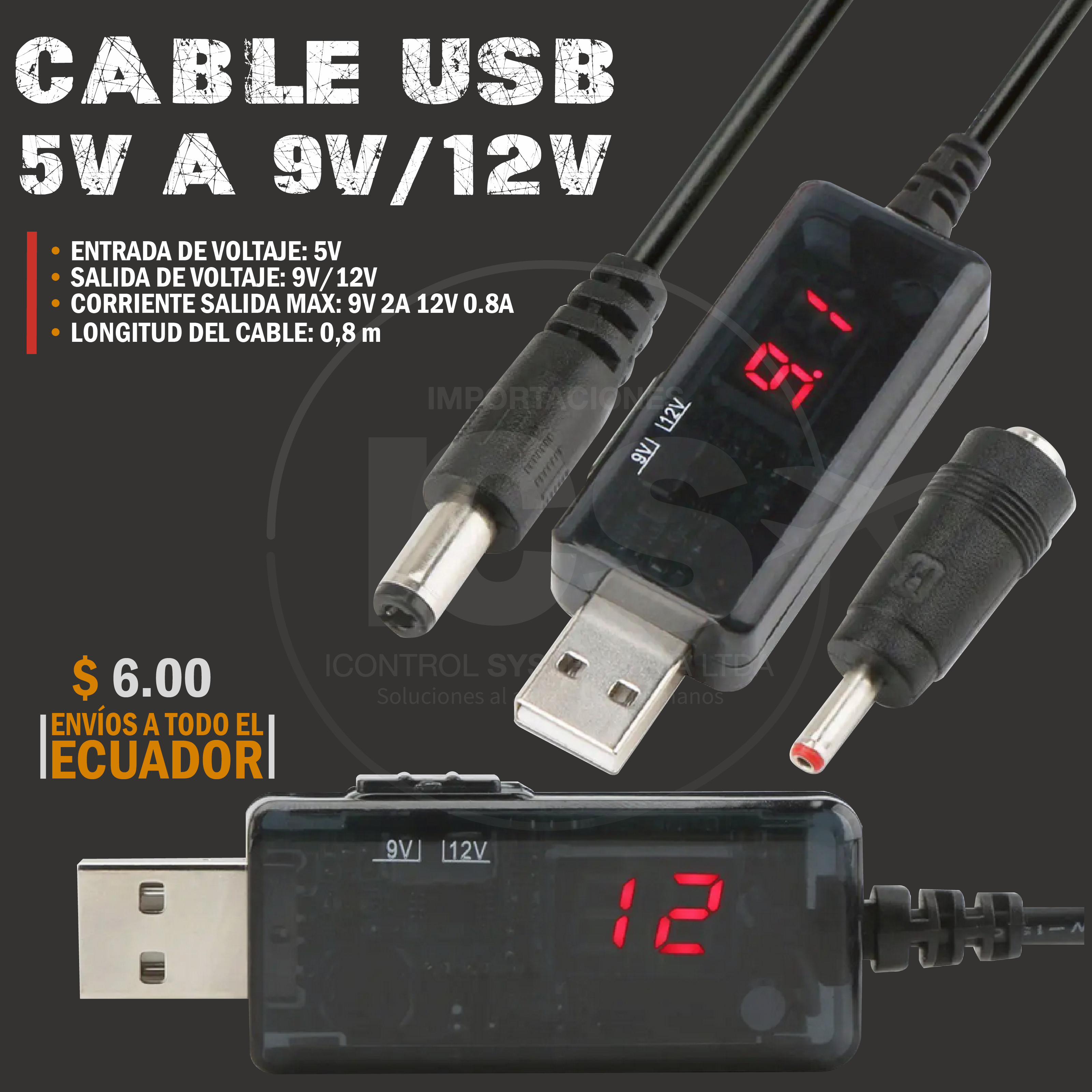 CABLE USB BOOST DC5.535MM DC5V A 9V 12V ENRUTADOR CABLE DE ALIMENTACION OPTICO CAT CARGADOR CABLE CONVERTIDOR MODULO BOOST